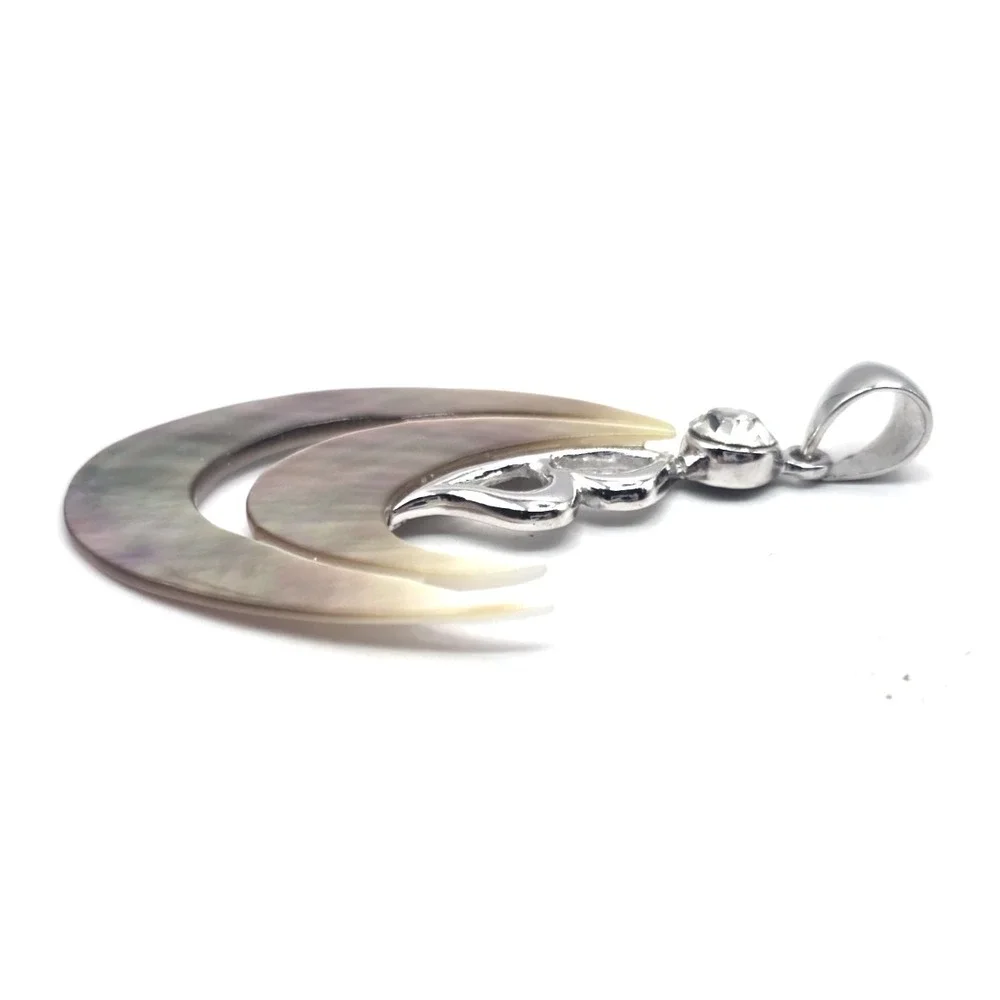 Mother of Pearl Wave Sterling Silver Letter‎ B CZ Pendent 2.5